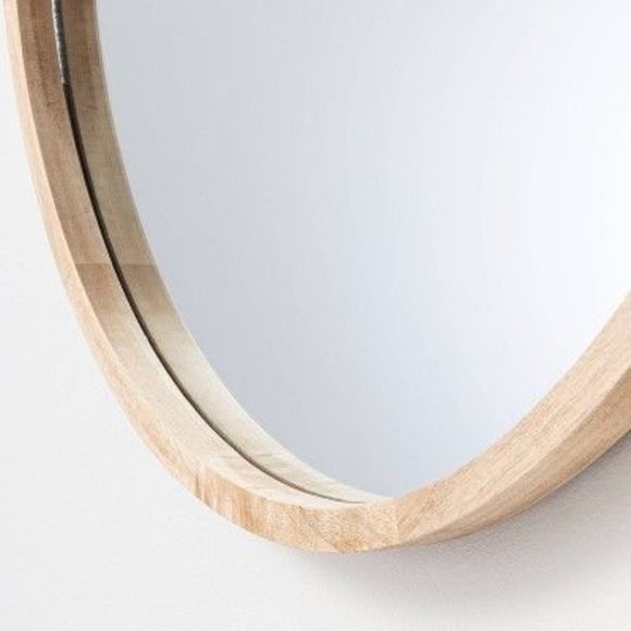Sealed - Wood Mirror With Leather Strap Hanger Natural - Threshold™ Designed With Studio Mcgee (Open Box)