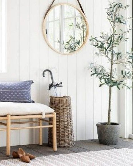 SEALED - Wood Mirror with leather Strap Hanger Natural - Threshold™ Designed with Studio McGee