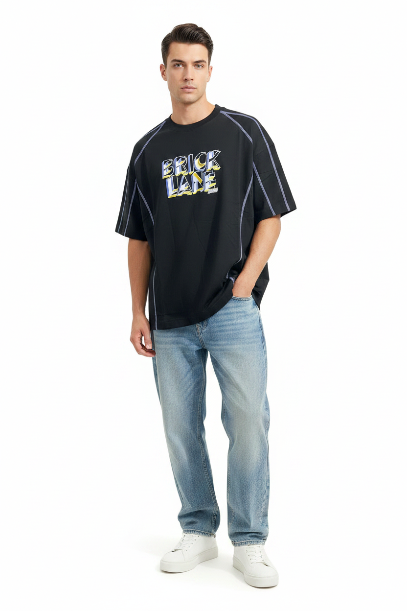 Man wearing Brick Lane T-shirt