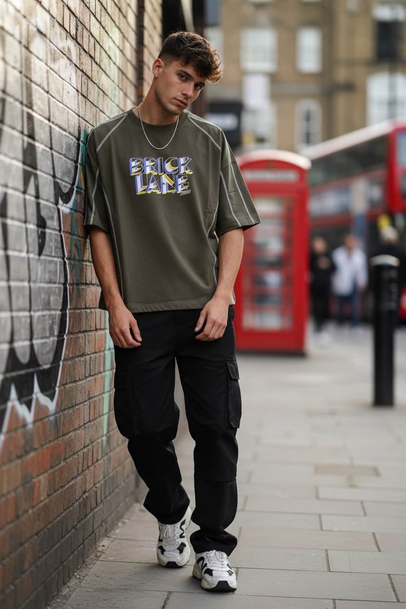 Man wearing Brick Lane Tee