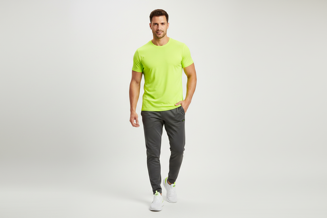 Man wearing FILA neon green t-shirt