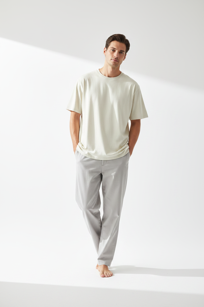 Man wearing off-white oversized t-shirt