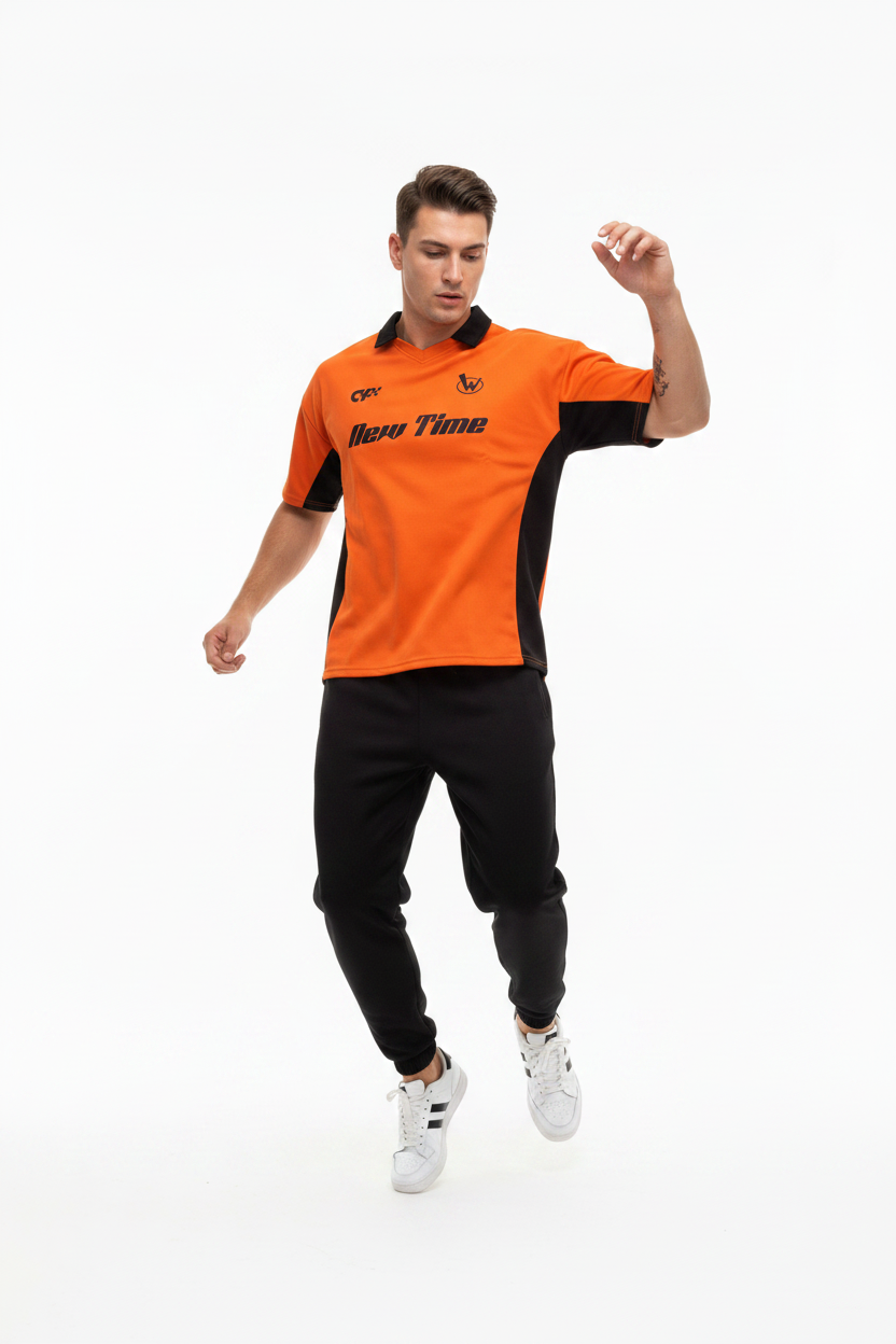Man Wearing Orange New Time Jersey