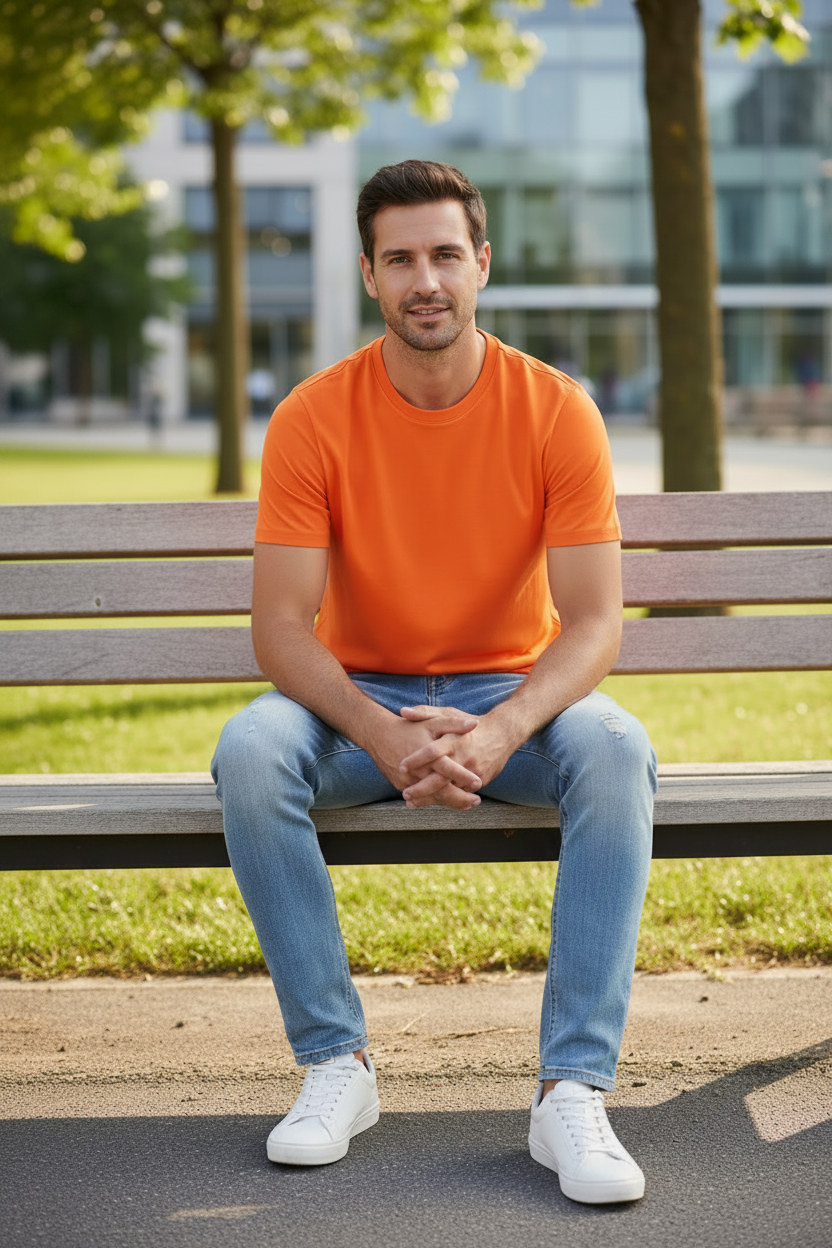 Man Wearing Plain Orange T-Shirt
