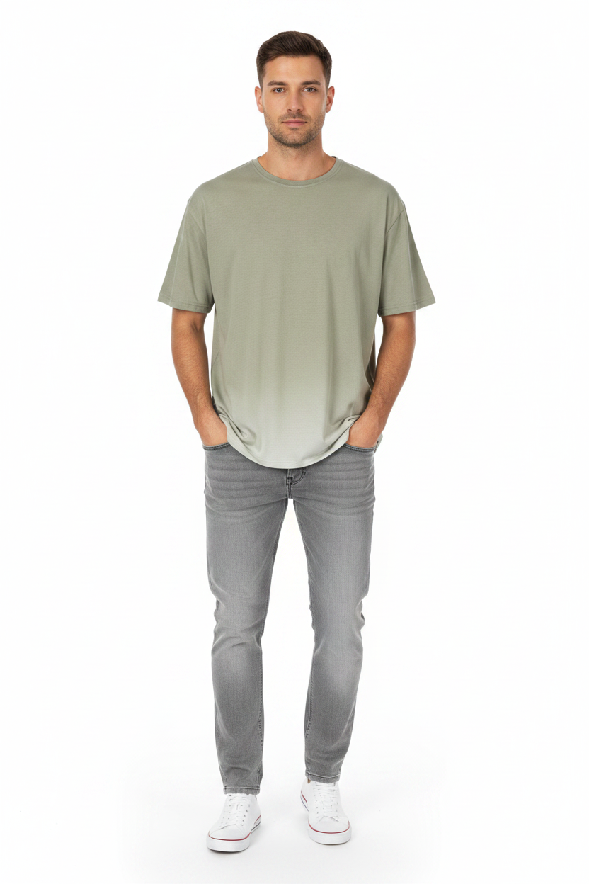Man Wearing Sage Tee