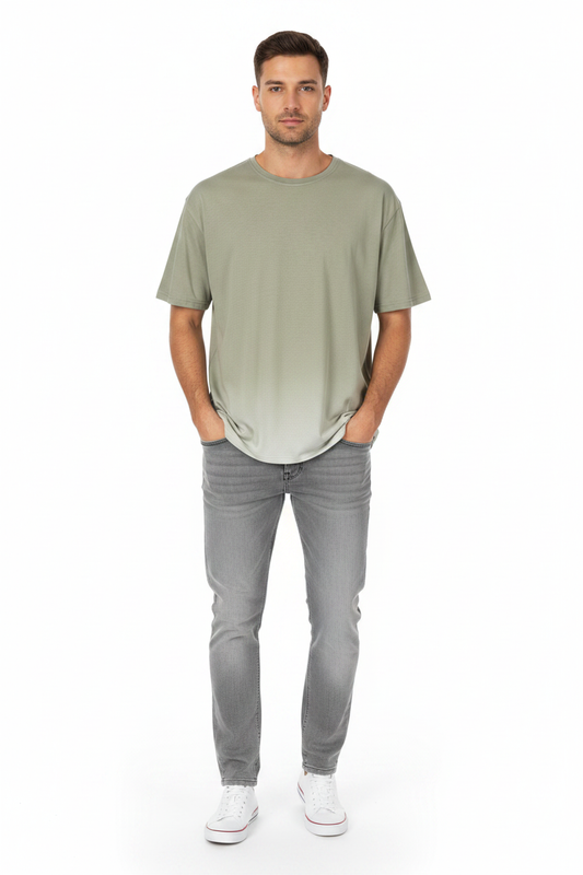 Man Wearing Sage Tee