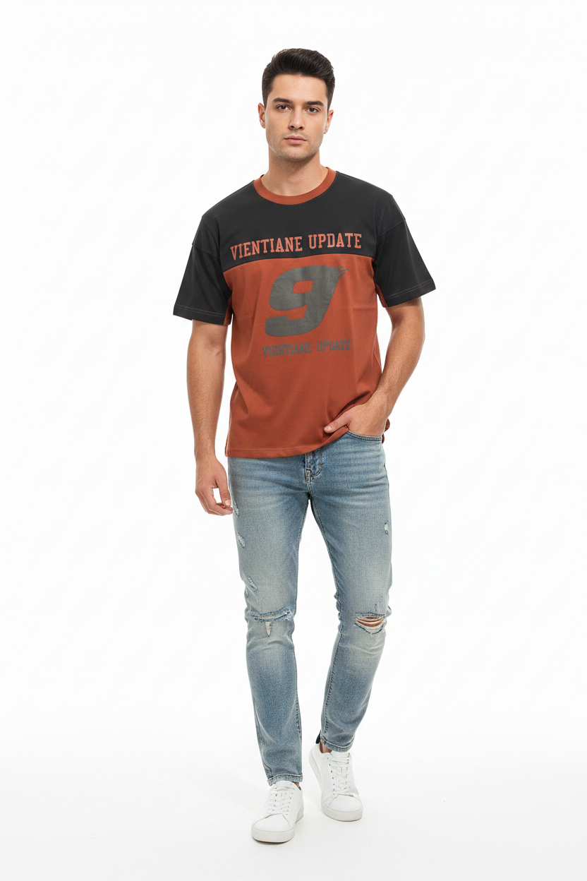 Man wearing Vientiane Update T-shirt