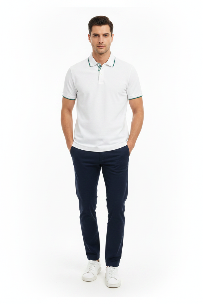 Clearance of Denim & Flower Polo Shirt – White Men Polo T-Shirt