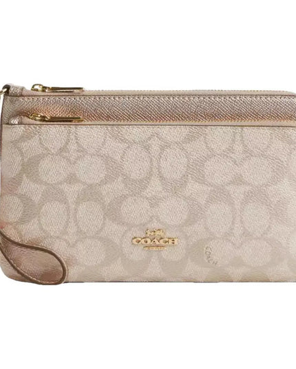 NWT Coach Double Zip Wallet In Signature Canvas Color Gold/Champagne Multi