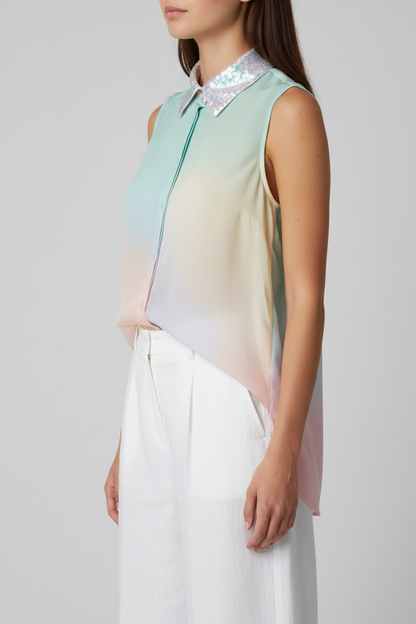 Guess ombré sequin collar blouse, side view on model