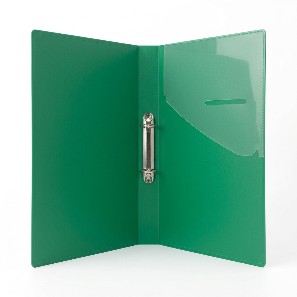 Open green clip file on a white studio background