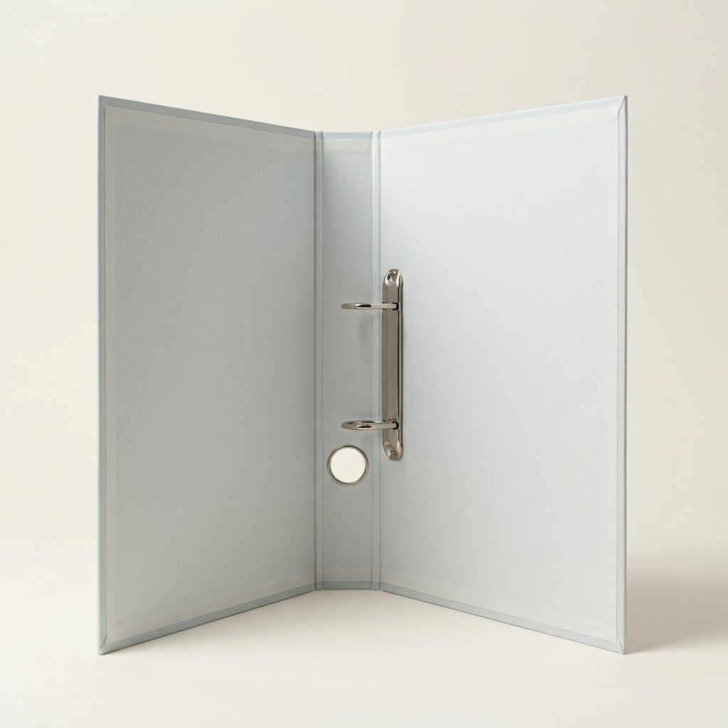 Amest white laminated lever arch folder opened, inside view