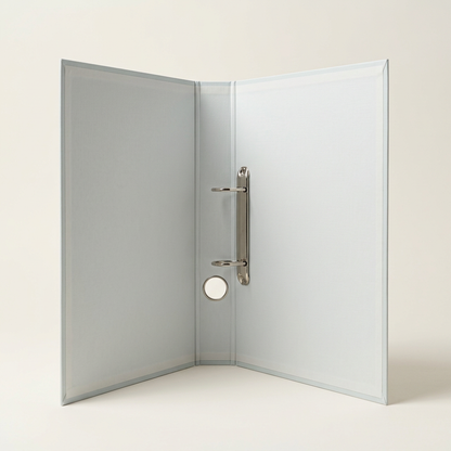 Amest white laminated lever arch folder opened, inside view