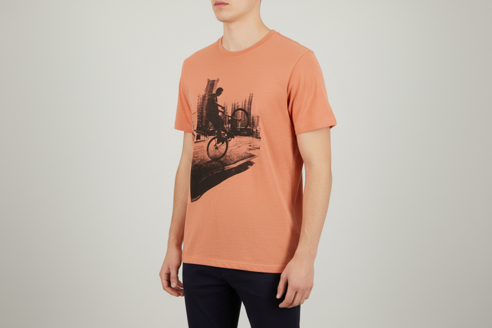 Clearance of T-Shirt – Men's Orange Graphic – BMX Rider City Print