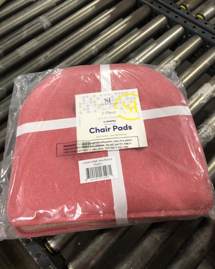 Sweet Home Collection Chair Cushion Memory Foam Pads Tufted Slip Non Skid Rubber Back U-Shaped 17" x 16" Seat Cover, 2 Count (Pack of 1), Peach