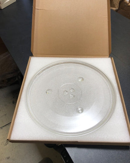 Jolaxy 12.4" Turntable Plate Replacement for Panasonic Emerson Frigidaire Oster Toshiba Microwaves, 12 3/8" Glass Cooking Tray with a Glove, Turntable Diameter 12.4 inch (31.5 cm)
