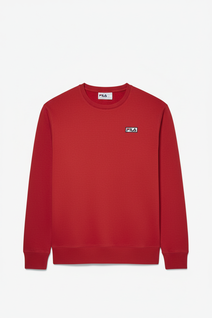 Fila Garran red long sleeve crew with logo patch, flat