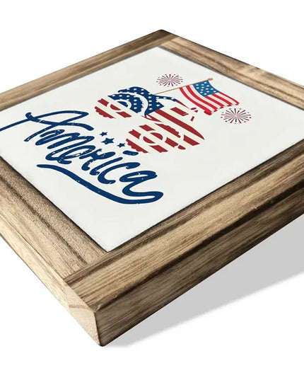 XJCUG Patriotic Wood Plaque Sign, Box Wood Plaques Desk Décor, America Sign, Patriotic Welcom, Independence Day Celebration Decor, Patriotic Table Shelf Decor, Home Decor Sign, National Day Gift