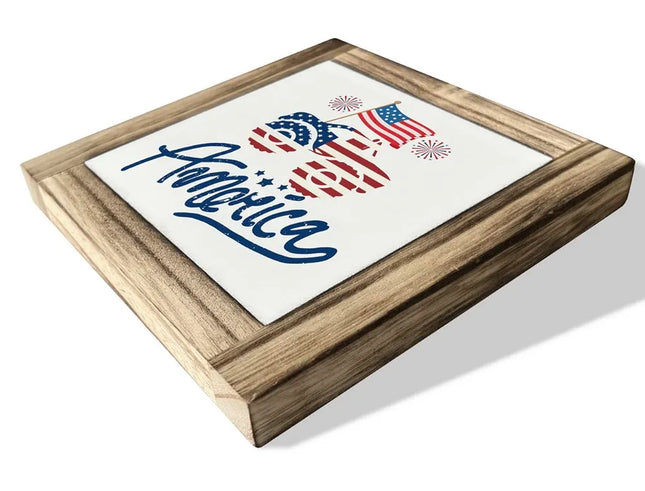 XJCUG Patriotic Wood Plaque Sign, Box Wood Plaques Desk Décor, America Sign, Patriotic Welcom, Independence Day Celebration Decor, Patriotic Table Shelf Decor, Home Decor Sign, National Day Gift