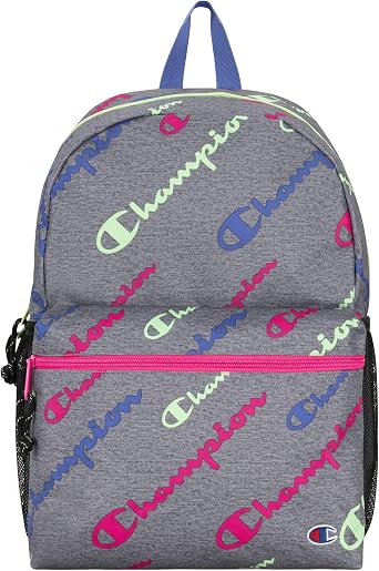 Champion Grey Backpack With Colorful Logo Print