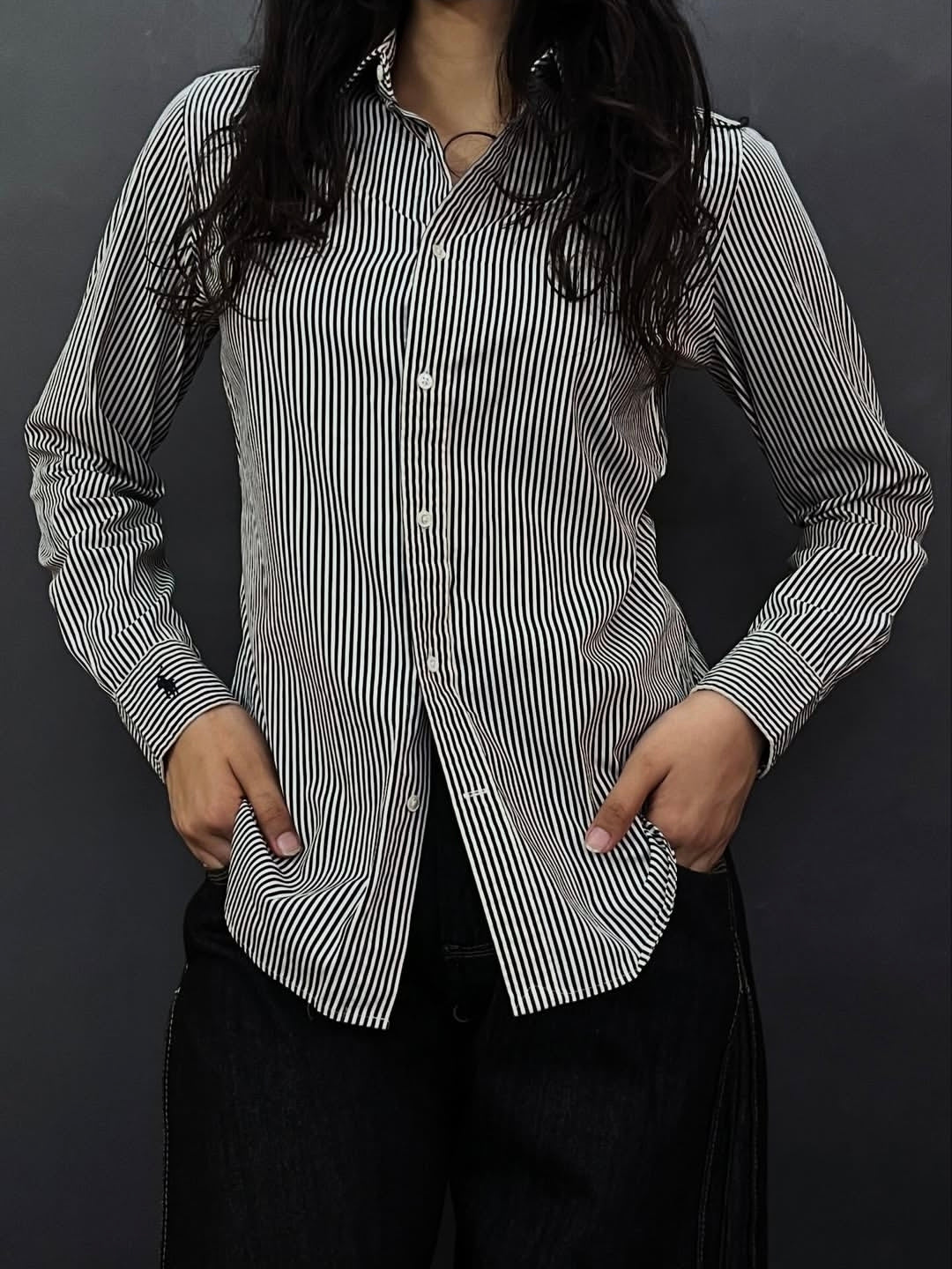 Polo Ralph Lauren Black/White striped women shirt custom fit