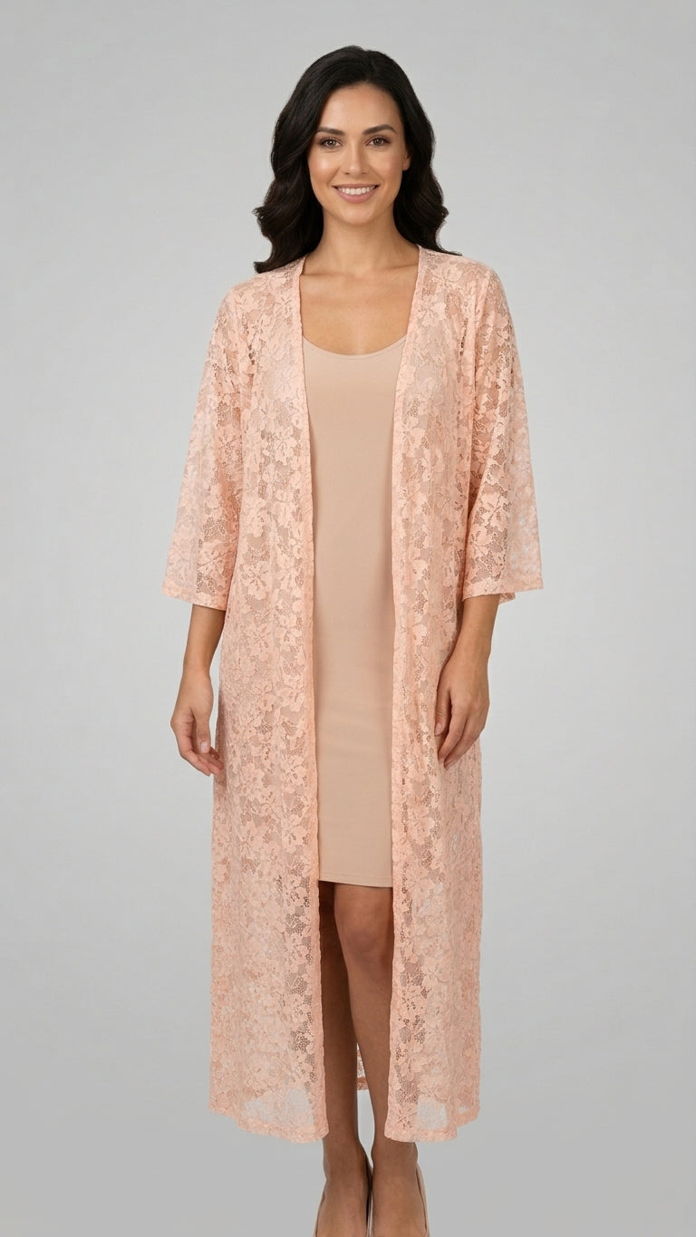Mela London Long Lace  women Cardigan - Peach