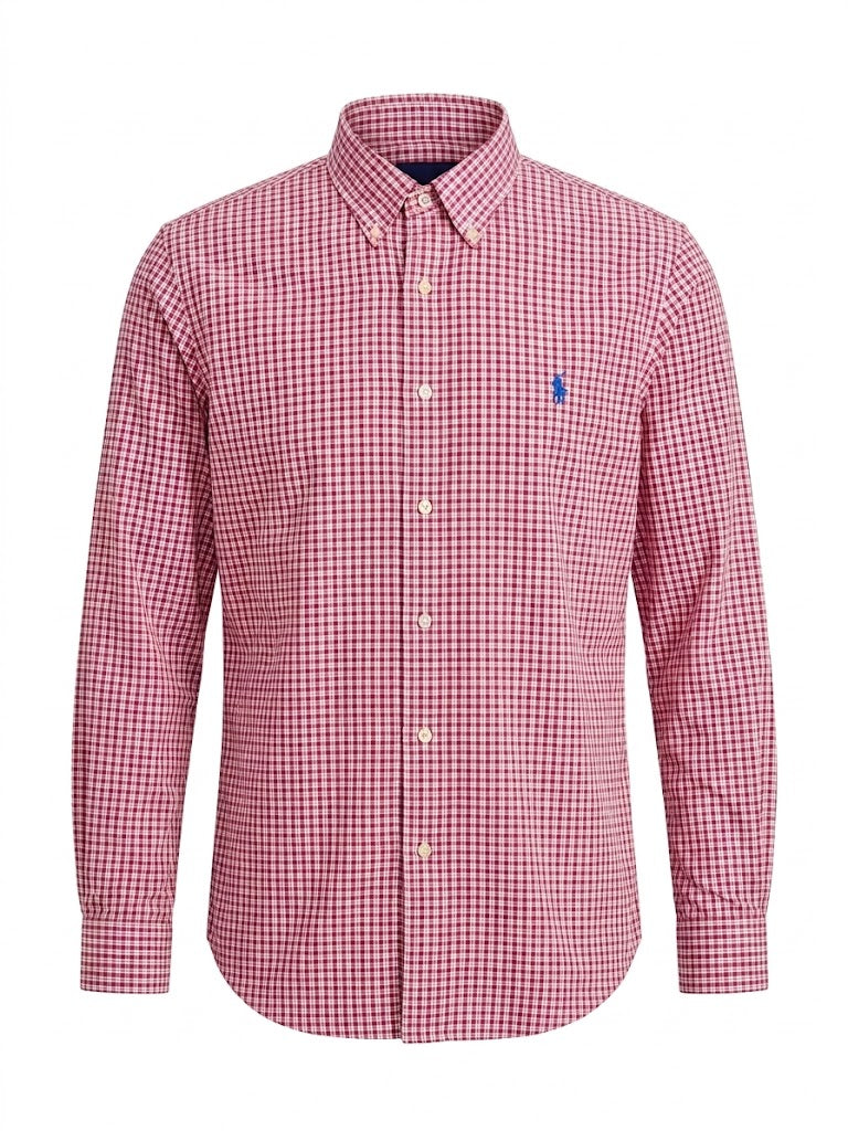 Polo Ralph Lauren Men Classic Fit Button-Down Longsleeve - 'Checkered Pink' Blue Logo
