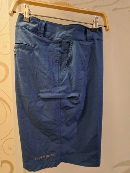 Silver Bait navy utility shorts on hanger, side