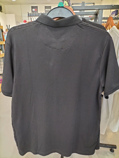Denim & Flower Ricky Singh Black Polo T-Shirt With Diagonal Rectangle Textures