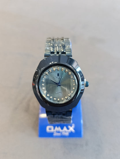 Unique Quartz Women'S Watch – Navy Blue Case With Crystal Bezel & Silver Bracelet