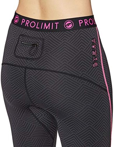 Prolimit black leggings waistband with pink logo, back close-up