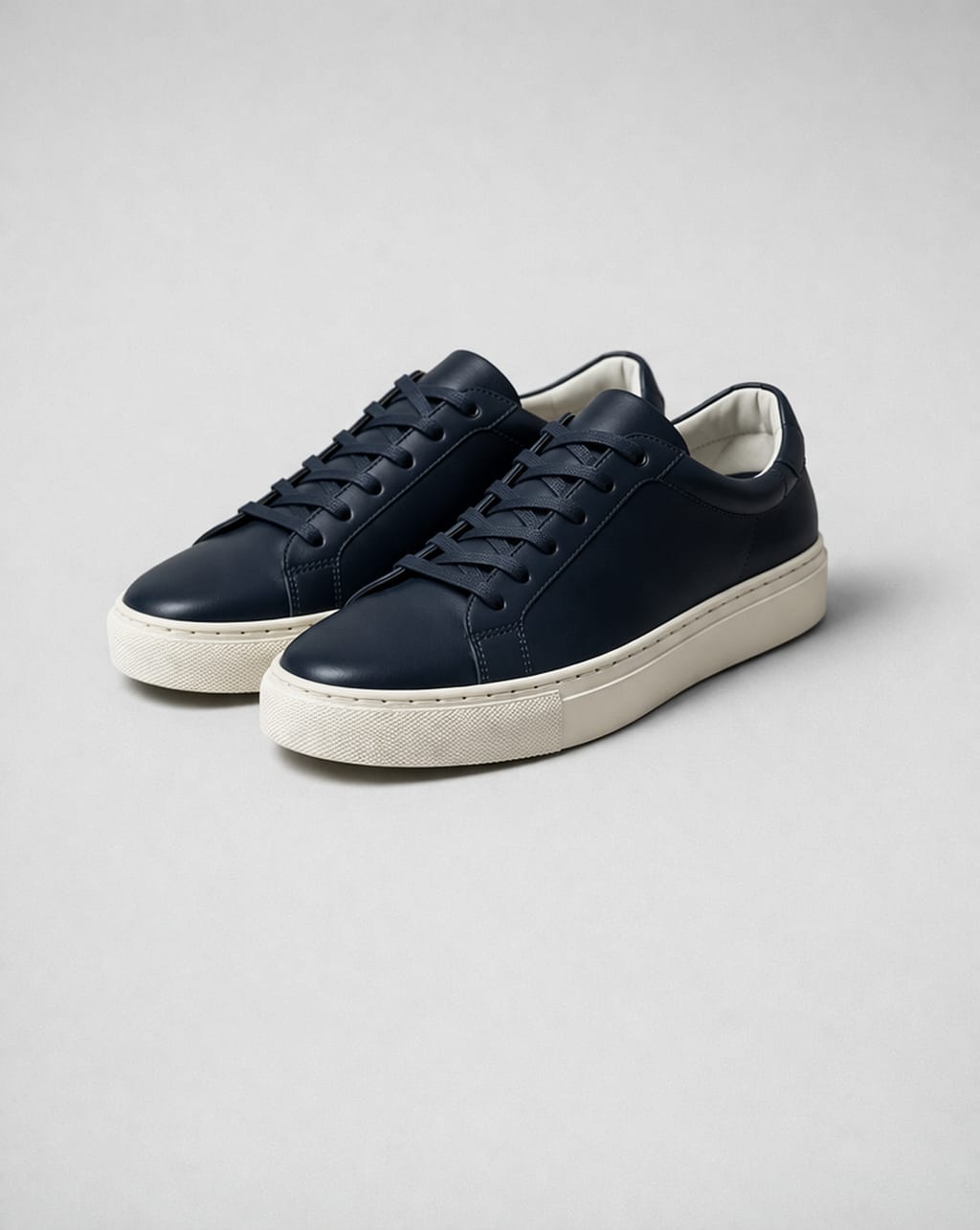 Massimo Dutti navy blue leather lace-up shoes, angled pair
