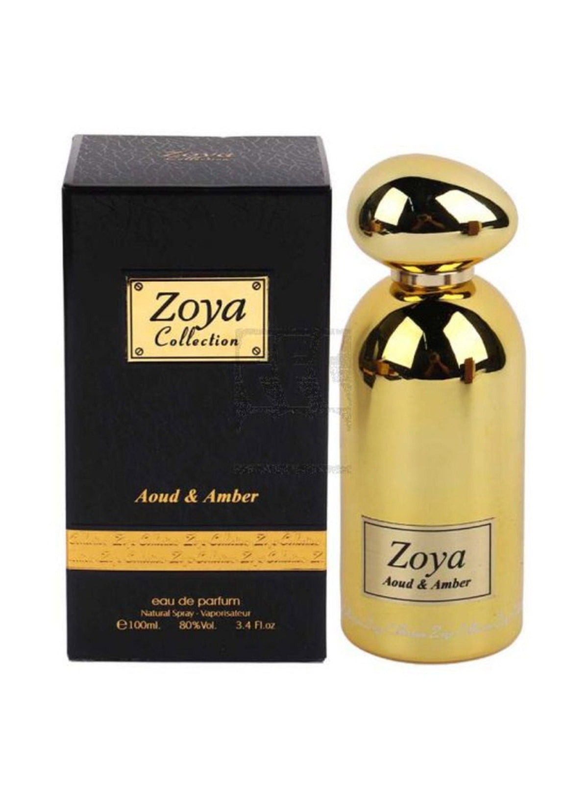 Zoya Signature Aoud & Amber gold perfume bottle with black box