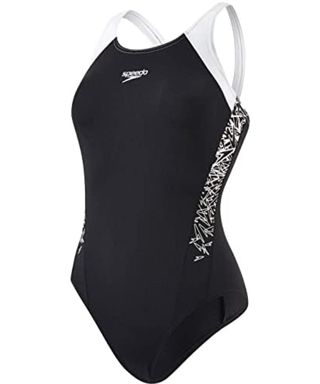 Speedo Women's Boom Splice Muscleback Swimsuit / Black - White 42