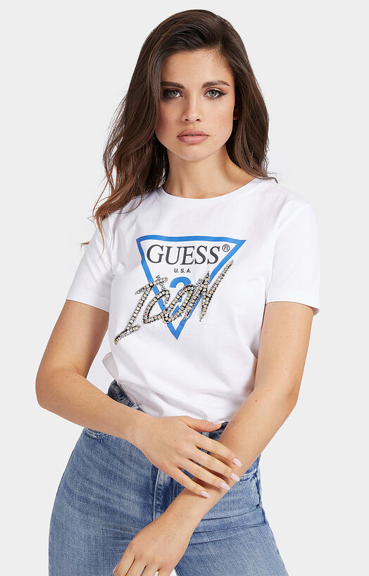 Guess Women'S Icon Cotton T-Shirt – White