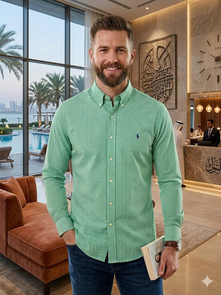 Polo Ralph Lauren Men Classic Fit Button-Down Shirt - White/Green Checkered