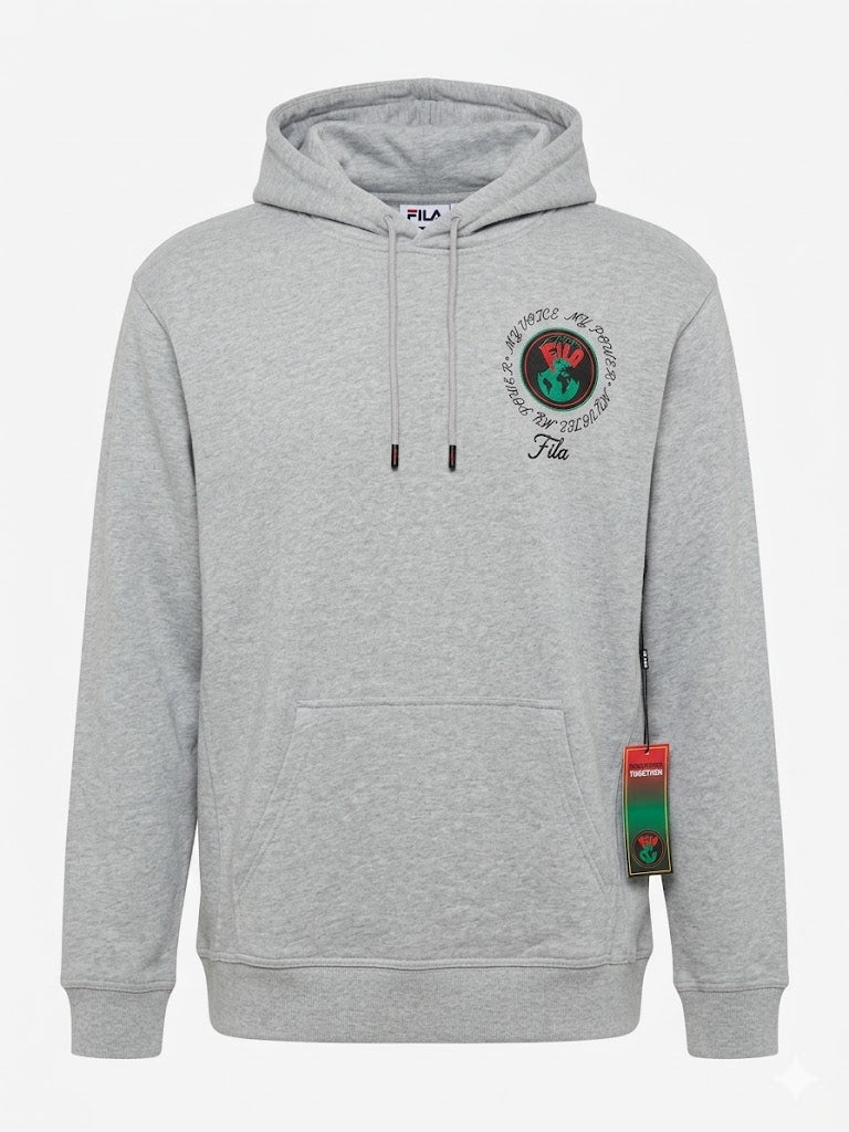 Fila Heritage heather grey hoodie with badge, front