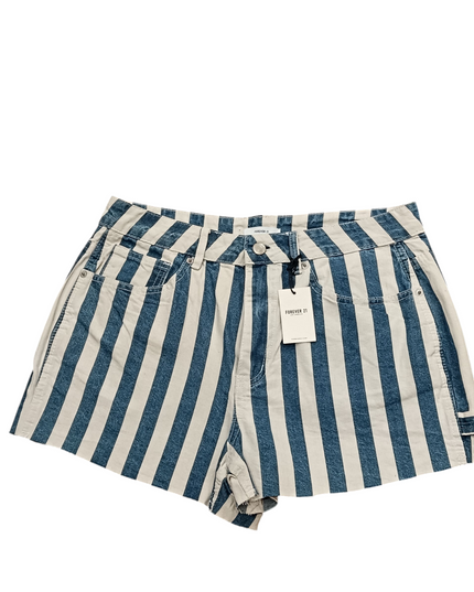 FOREVER21 Women's Jeans Shorts White Striped Blue