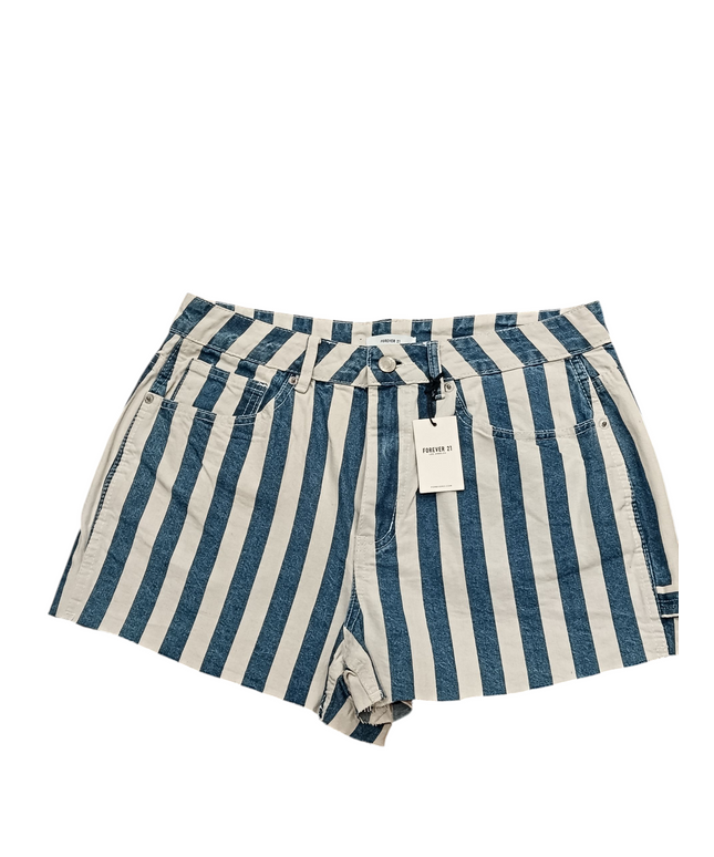 FOREVER21 Women's Jeans Shorts White Striped Blue