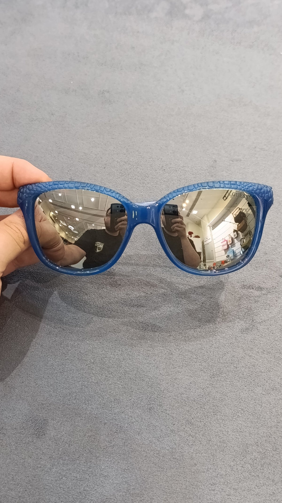 Guess Gu7401 87C Sunglasses – Cobalt Blue Croc / Silver Mirror