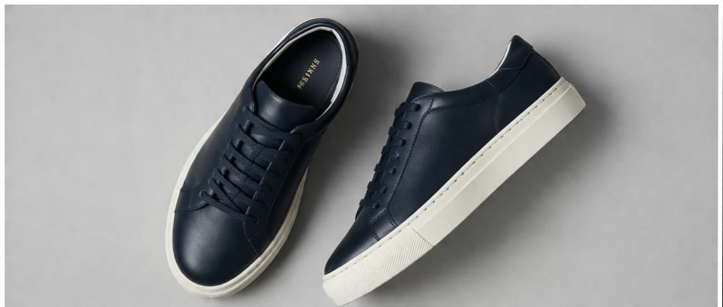 Pair of Massimo Dutti navy leather shoes from above