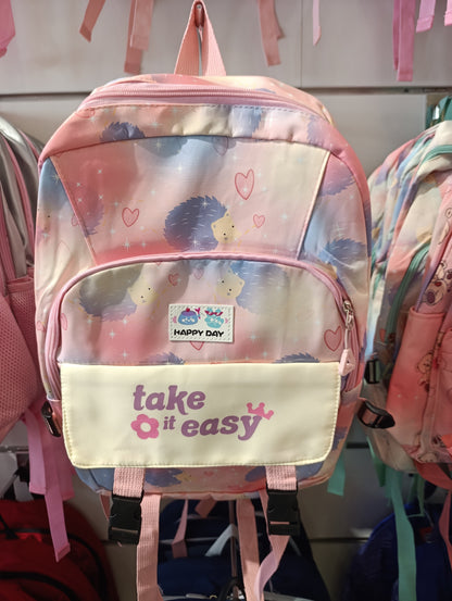 Happy Day Printed Backpack – Pastel Pink