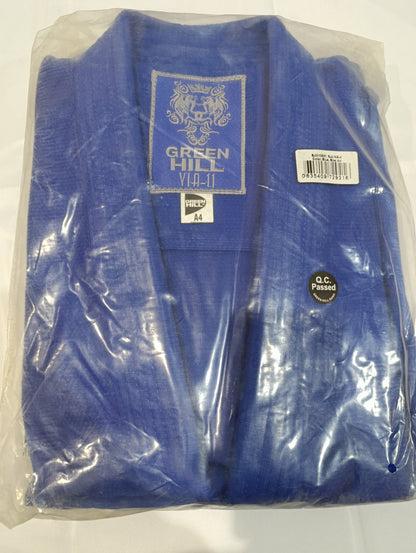 Green Hill blue judo gi folded in clear bag