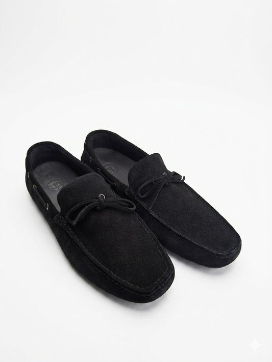 Massimo Dutti Men'S Suede Loafers Bit Lace Black