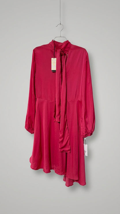 Guess pink tie-neck dress on a hanger with tags