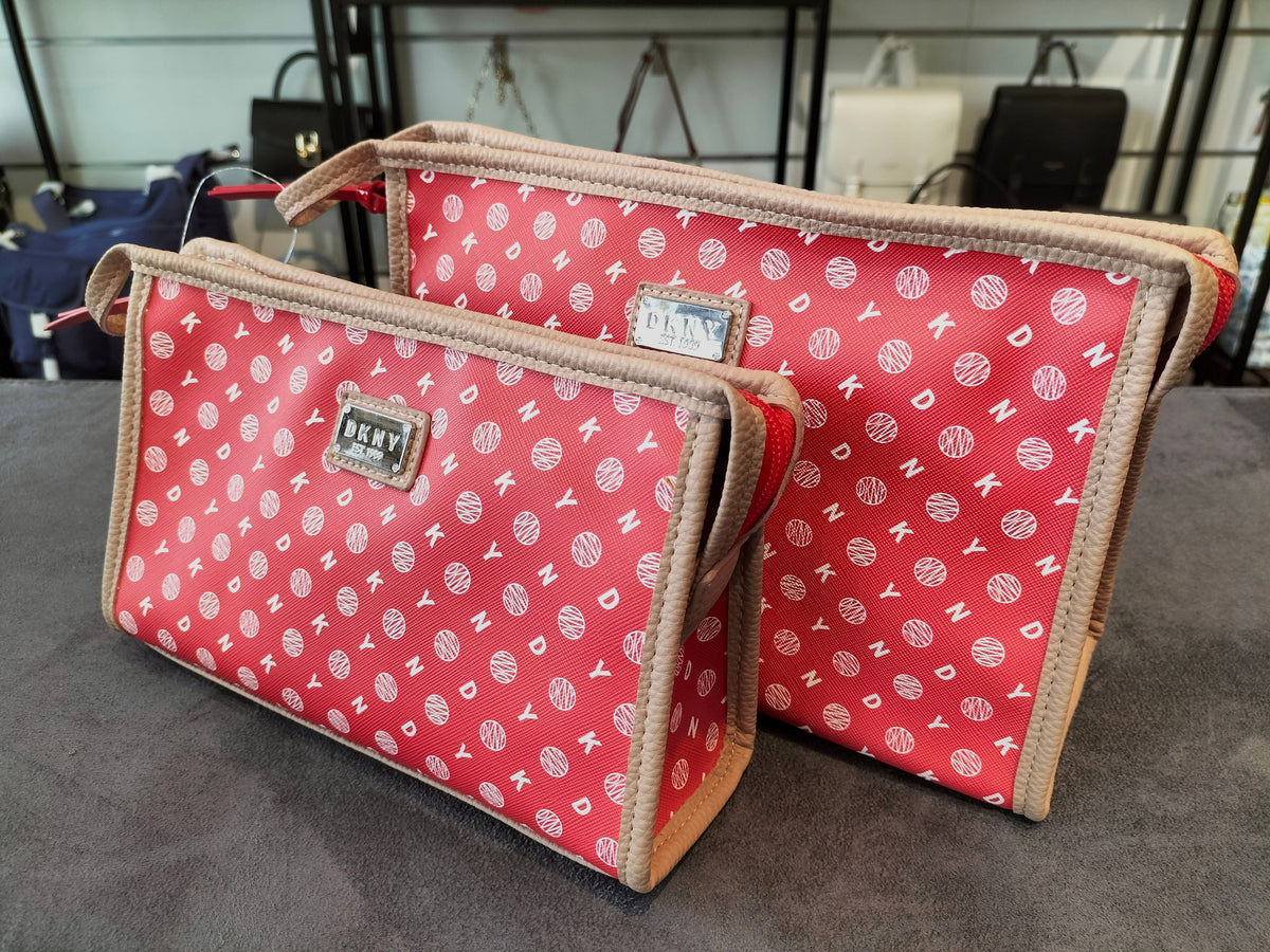 Dkny Signature T Stand Poppy/Optic M+L 2 Piece Pouch Storage Bag Cosmetic Bag Dss20Lg0