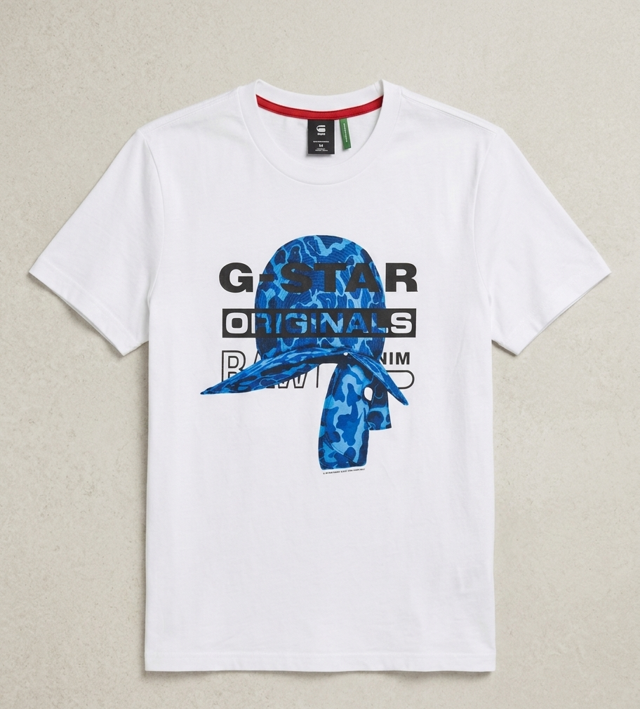 G-Star Raw white T-shirt with blue Originals graphic