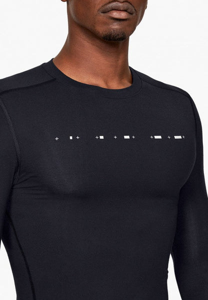 Close-up of black long-sleeve compression top on male model