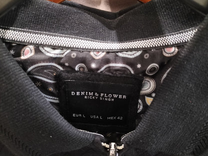 Denim & Flower Ricky Singh Black Polo T-Shirt With Diagonal Rectangle Textures