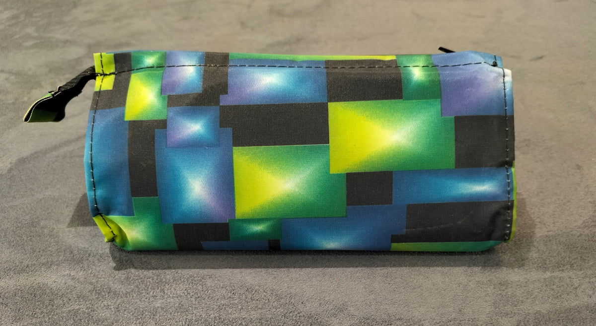 Zippered Cosmetic Pouch With Blue And Green Block Pattern